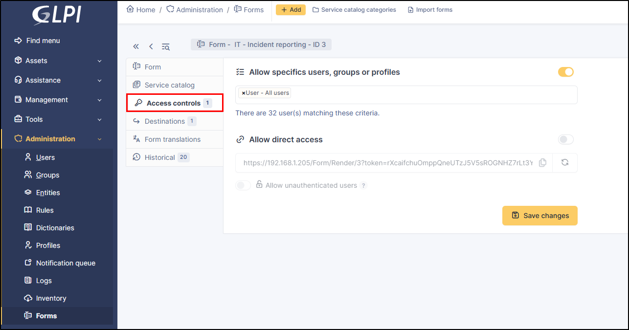 Access control tab