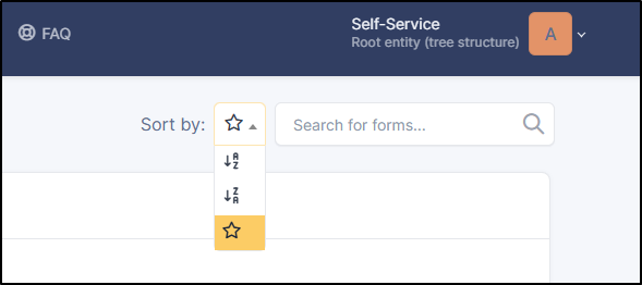 Sort options dropdown